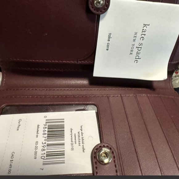 Kate Spade Large Slim Bifold Wallet Cameron Cherrywood - Picture 5 of 7